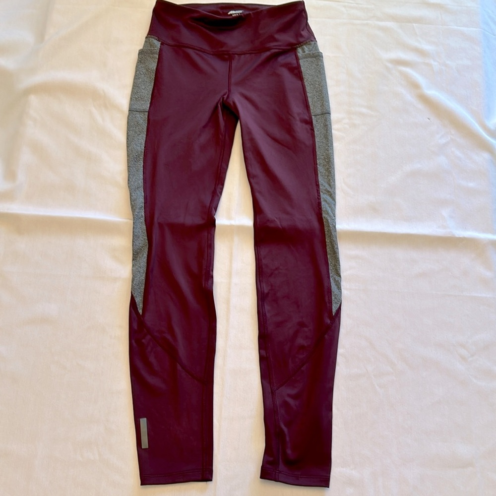 Avia Women S Legging Pants Workout Maroon Gray Side Pockets I27